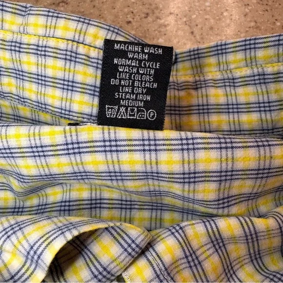 Vintage Polo Ralph Lauren Men's XL Yellow & Navy Button Down Short Sleeve Shirt - Picture 6 of 7
